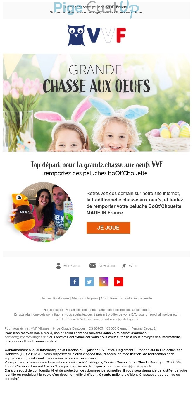 Exemple de Type de media  e-mailing - VVF Villages - Marketing relationnel - Calendaire (Noël, St valentin, Vœux, …) - Marketing Acquisition - Jeu promo