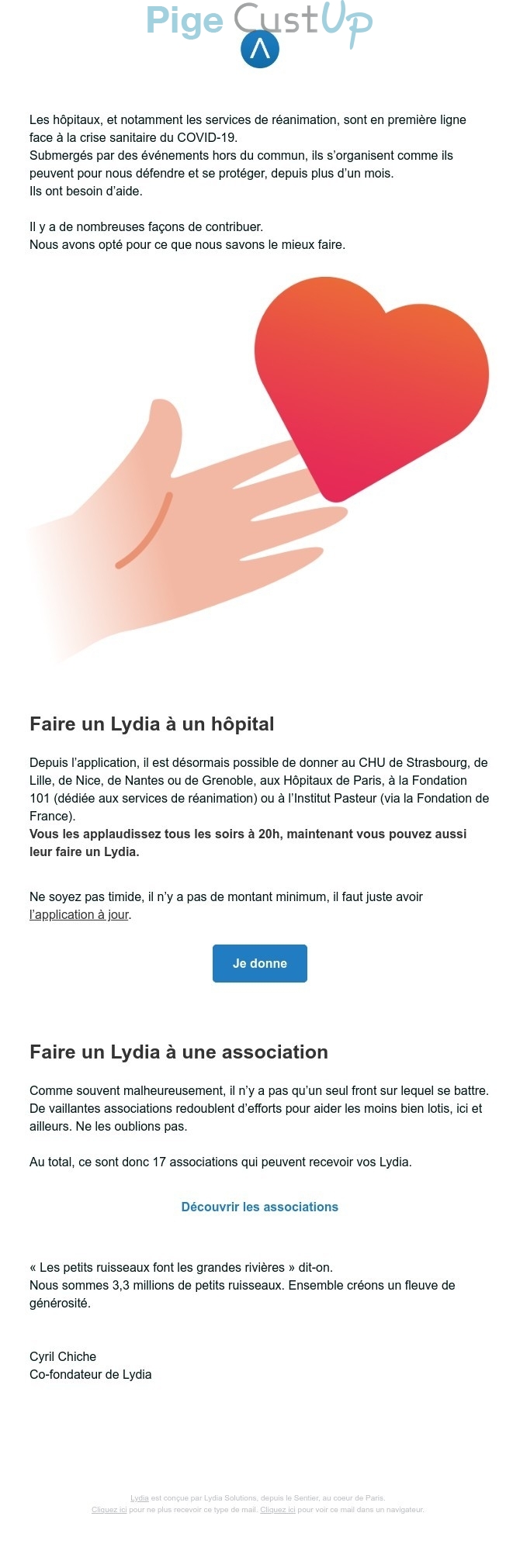 Exemple de Type de media  e-mailing - Lydia - Marketing Acquisition - Collecte de dons - Marketing relationnel - Newsletter