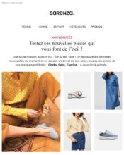 e-mailing - Marketing marque - Communication Produits - Nouveaux produits - Marketing fidélisation - Incitation au réachat - Marketing Acquisition - Ventes flash, soldes, demarque, promo, réduction - Sarenza - 04/2020