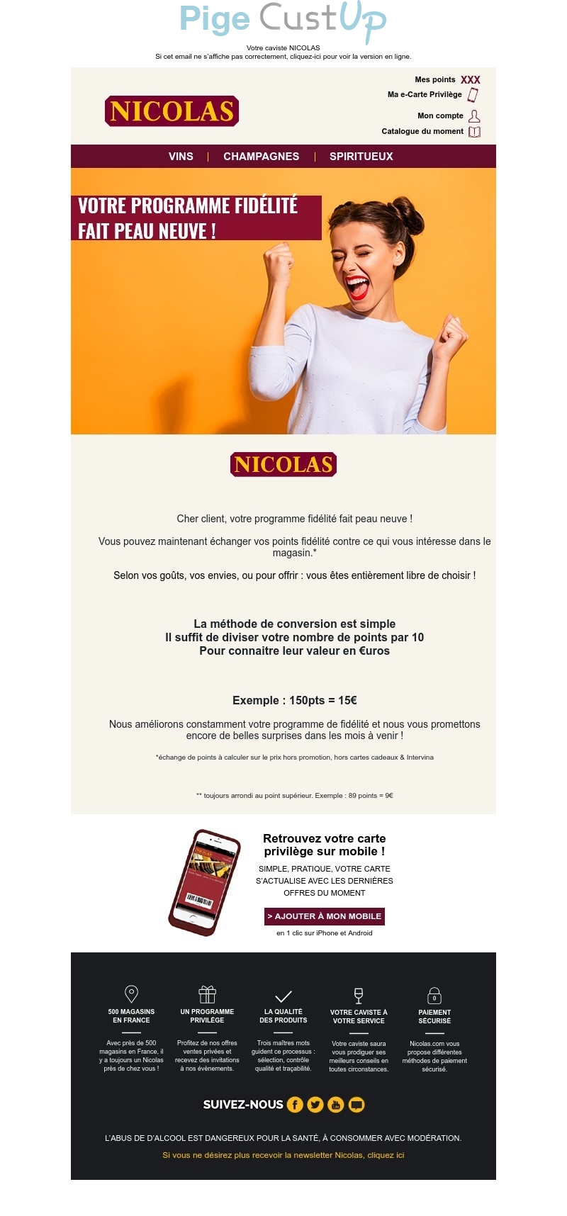 Exemple de Type de media  e-mailing - Nicolas - Marketing fidélisation - Animation / Vie du Programme de Fidélité