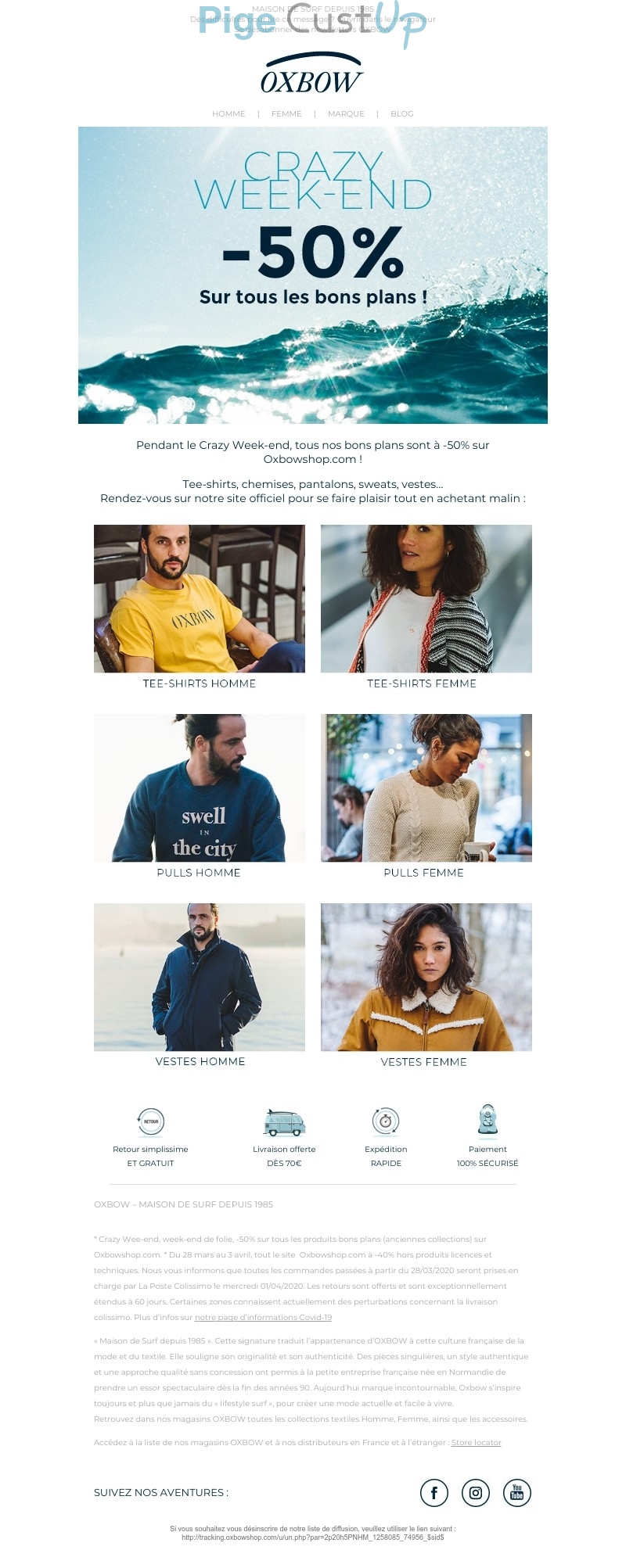 Exemple de Type de media  e-mailing - Oxbow - Marketing fidélisation - Incitation au réachat - Marketing Acquisition - Ventes flash, soldes, demarque, promo, réduction