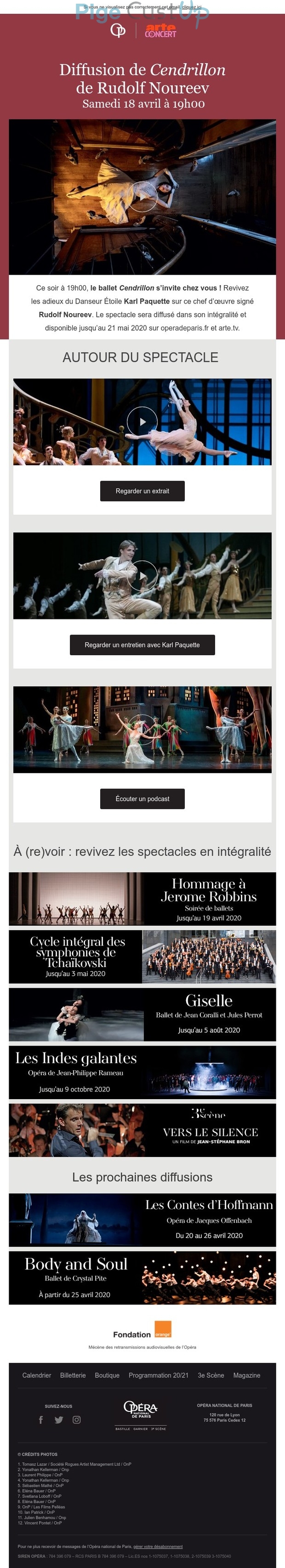 Exemple de Type de media  e-mailing - Opéra de Paris - Marketing marque - Communication Produits - Nouveaux produits - Communication Services - Nouveaux Services