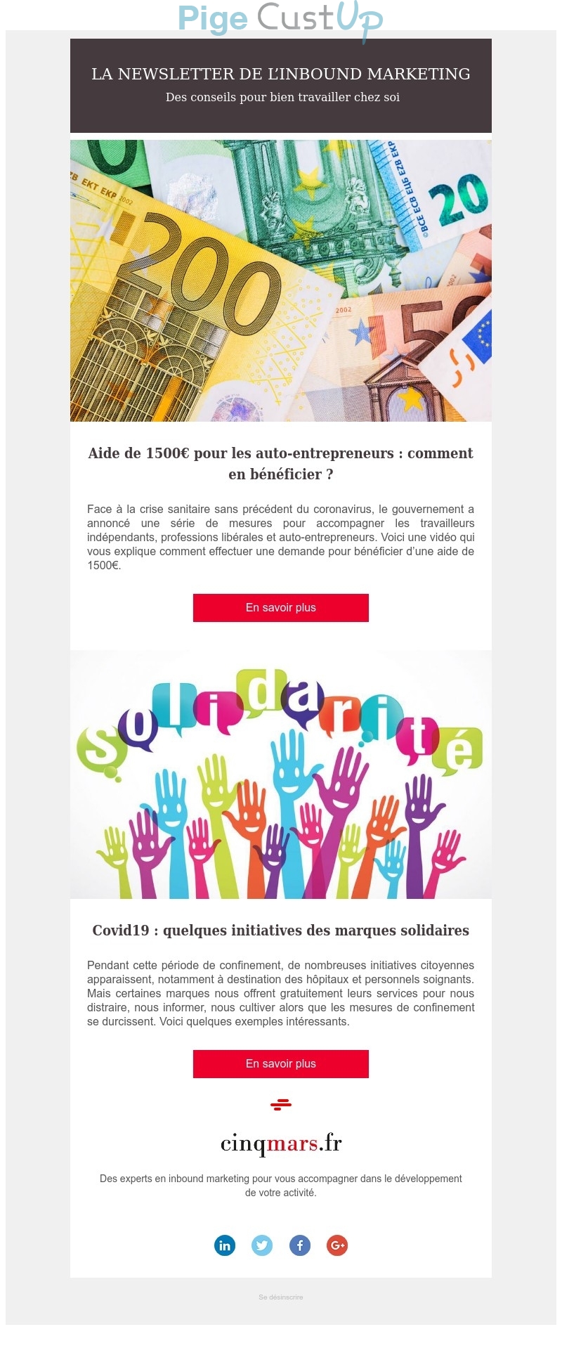 Exemple de Type de media  e-mailing - Cinqmars.fr - Marketing relationnel - Newsletter