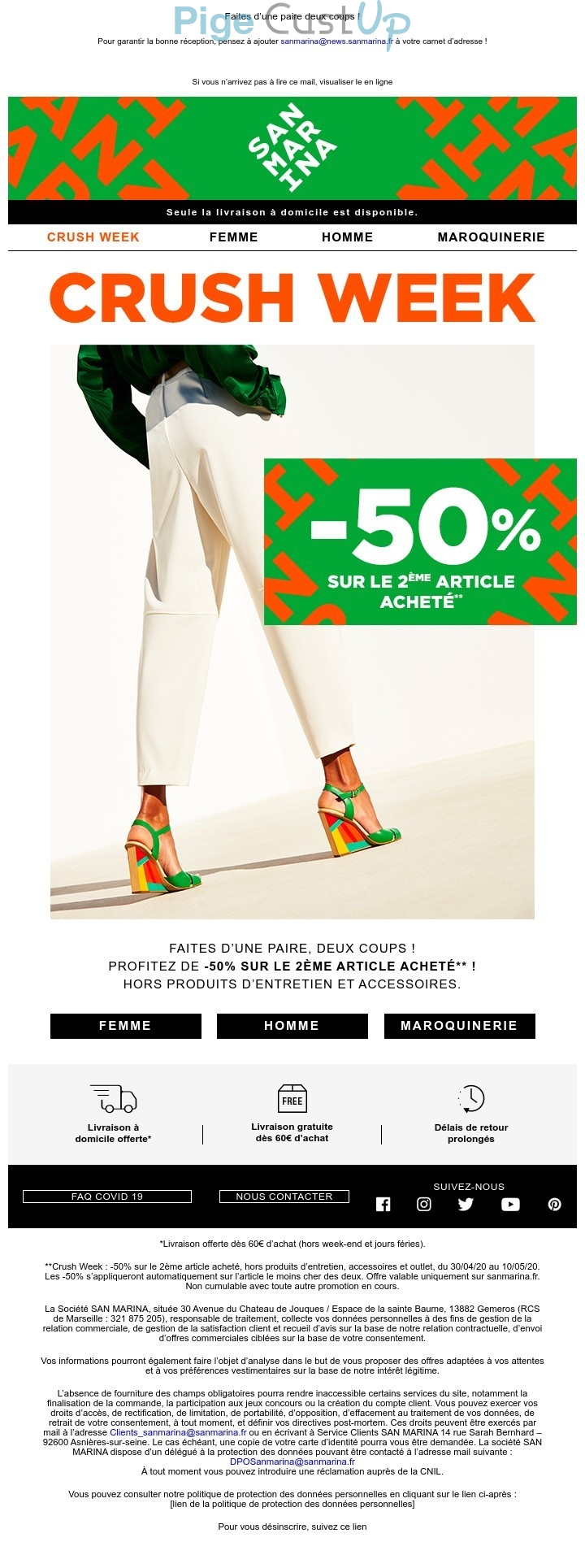 Exemple de Type de media  e-mailing - San Marina - Marketing fidélisation - Incitation au réachat - Marketing Acquisition - Ventes flash, soldes, demarque, promo, réduction