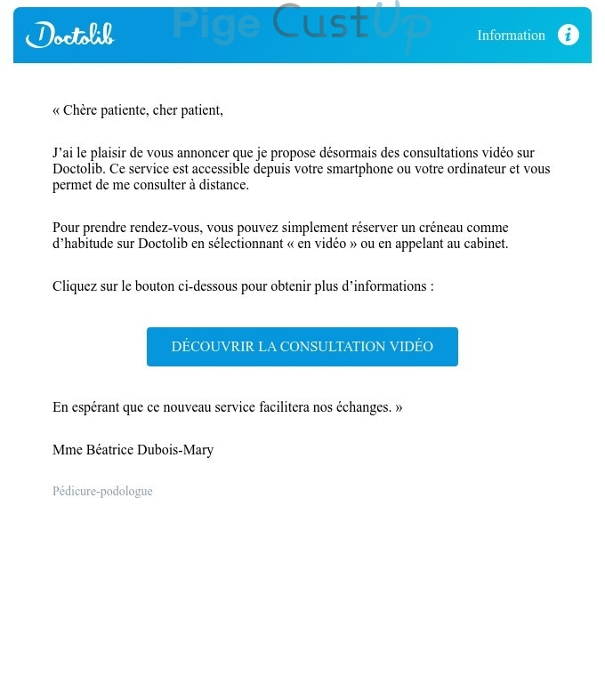 Exemple de Type de media  e-mailing - Doctolib - Marketing marque - Communication Services - Nouveaux Services
