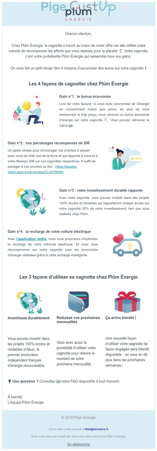 Exemple de Type de media  e-mailing - Plüm - Marketing fidélisation - Animation / Vie du Programme de Fidélité - Points et statut - Marketing relationnel - Newsletter