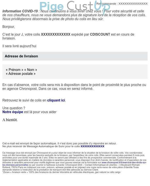 Exemple de Type de media  e-mailing - Cdiscount - Transactionnels - Suivi de commande Expédition / Livraison