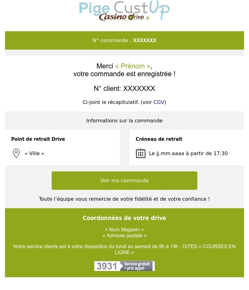 Exemple de Type de media  e-mailing - Casino - Transactionnels - Confirmation de commande