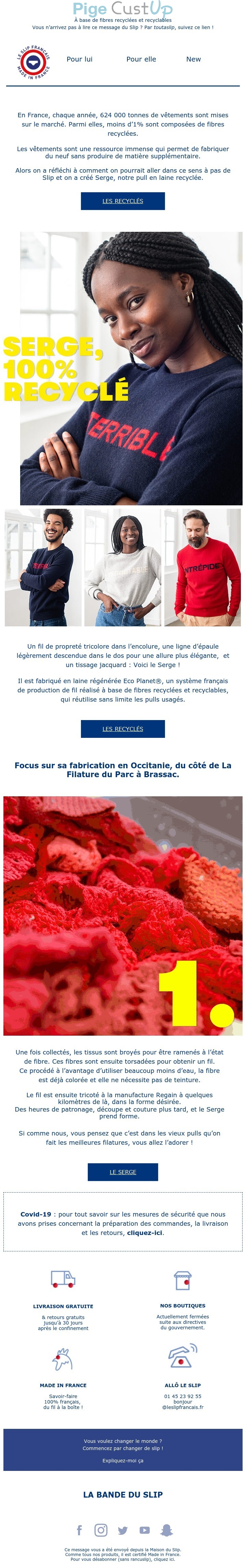 Exemple de Type de media  e-mailing - Le slip français - Marketing marque - Communication Produits - Nouveaux produits - Institutionnel - Marketing fidélisation - Incitation au réachat - Marketing relationnel - Newsletter