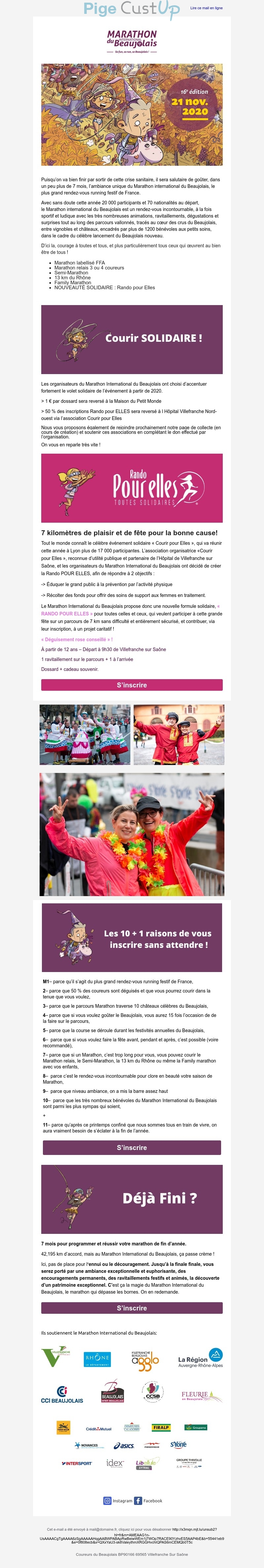 Exemple de Type de media  e-mailing - Marathon International du Beaujolais - Marketing relationnel - Evénement