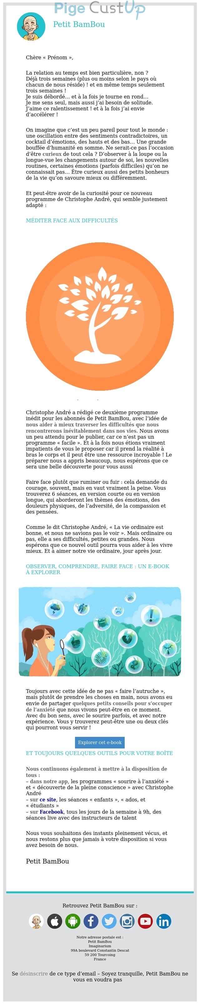 Exemple de Type de media  e-mailing - Petit BamBou - Marketing relationnel - Engagement Réseaux sociaux - Newsletter