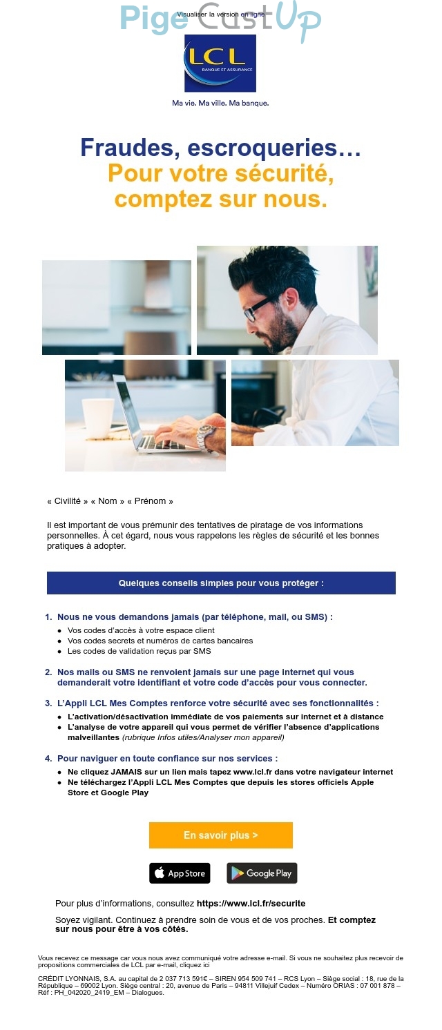 Exemple de Type de media  e-mailing - LCL - Marketing relationnel - Données clients / RGPD - Newsletter