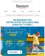 e-mailing - Marketing fidélisation - Incitation au réachat - Marketing Acquisition - Ventes flash, soldes, demarque, promo, réduction - Besson - 04/2020