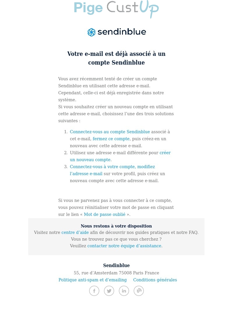 Exemple de Type de media  e-mailing - Sendinblue - Transactionnels - Refus création de compte - Doublon