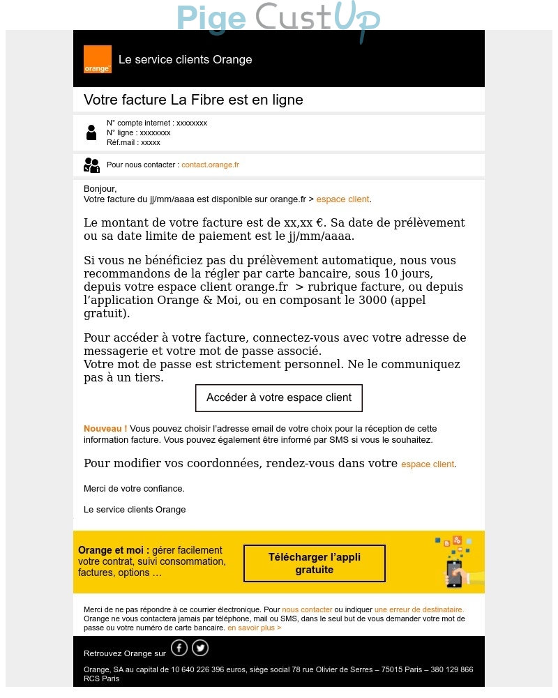 Exemple de Type de media  e-mailing - Orange - Transactionnels - Consultation facture en ligne