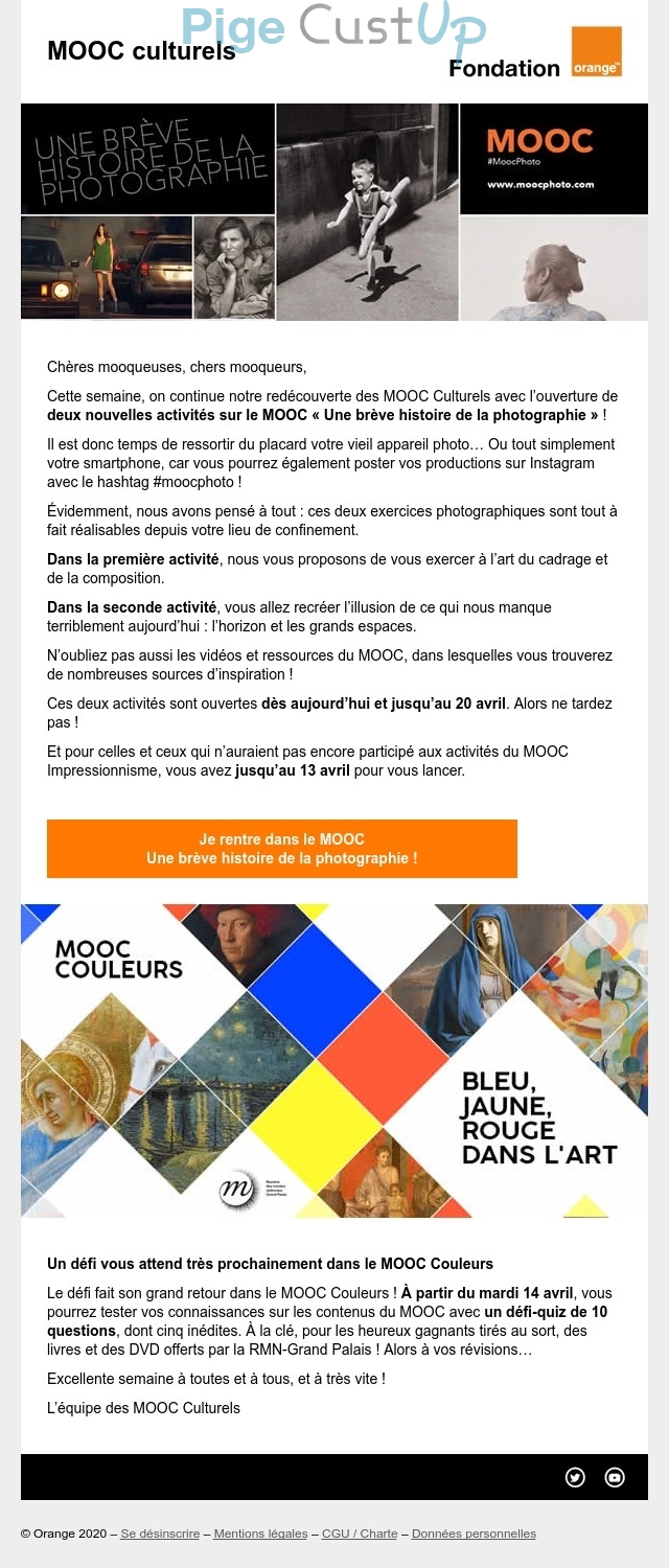 Exemple de Type de media  e-mailing - Orange - Marketing Acquisition - Gratuit - Cadeau - Jeu promo - Marketing relationnel - Newsletter