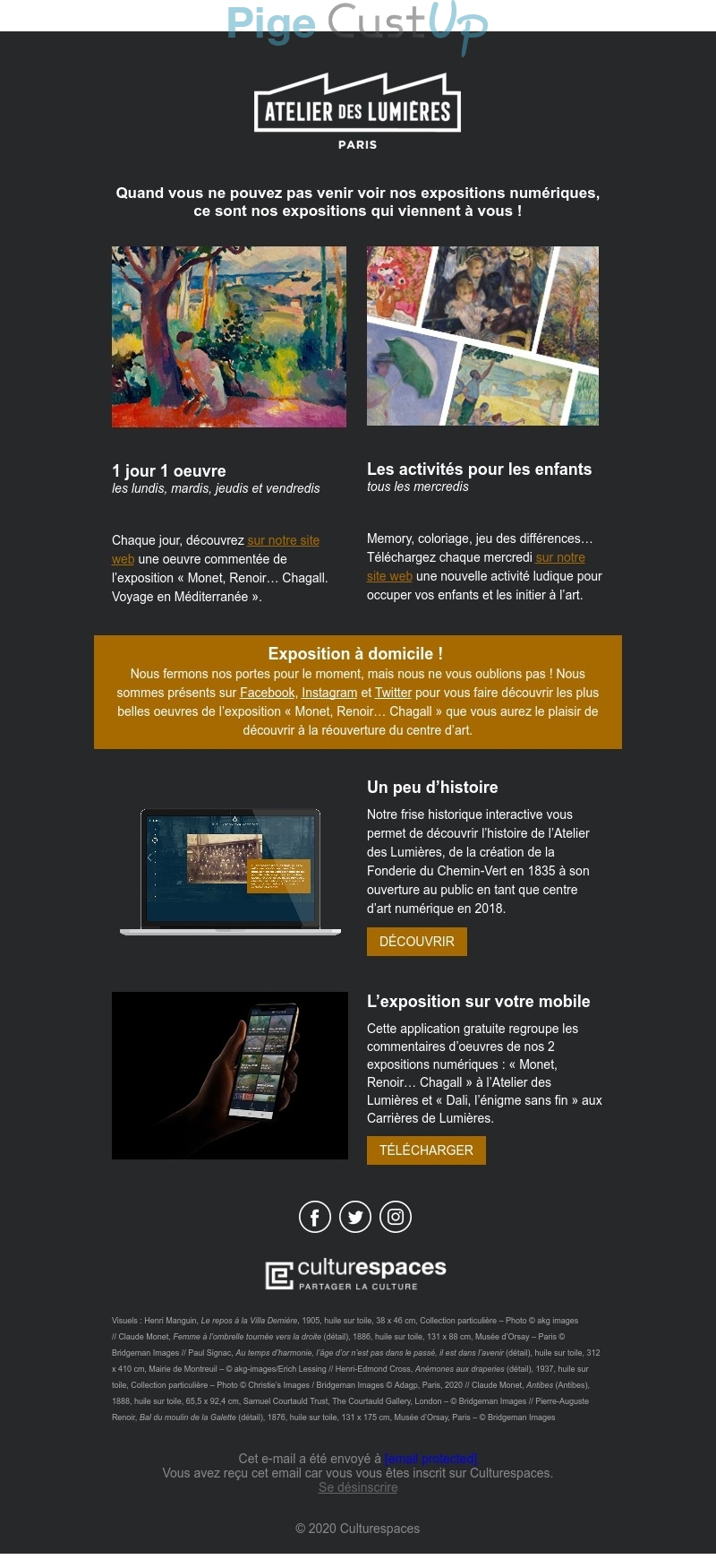 Exemple de Type de media  e-mailing - L'atelier des Lumières - Marketing marque - Communication Produits - Nouveaux produits - Communication Services - Nouveaux Services