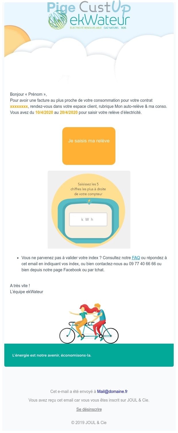 Exemple de Type de media  e-mailing - Ekwateur - Marketing relationnel - Alerting