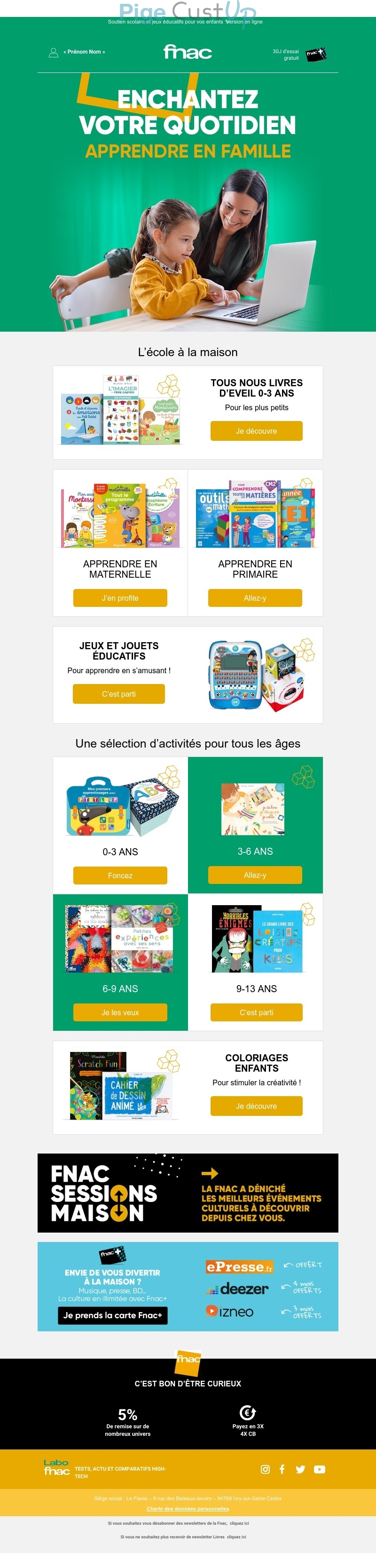 Exemple de Type de media  e-mailing - Fnac - Marketing marque - Communication Produits - Nouveaux produits