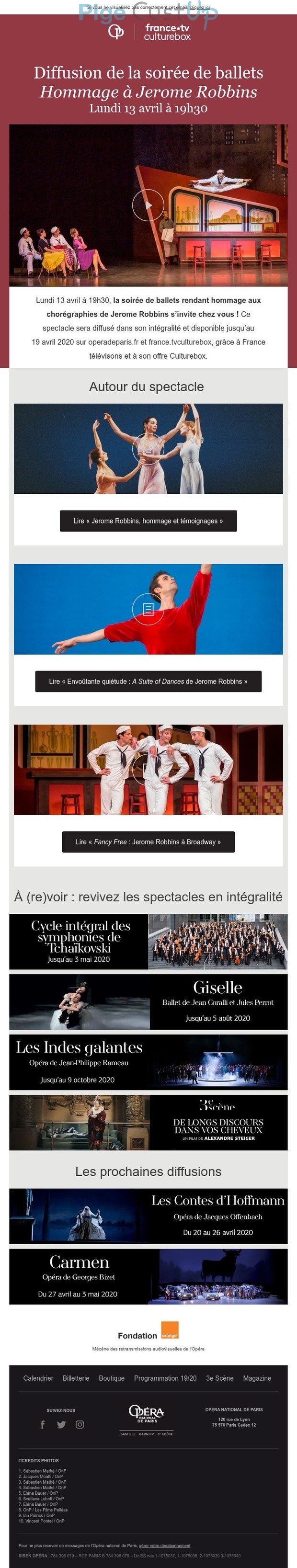 Exemple de Type de media  e-mailing - Opéra de Paris - Marketing marque - Communication Produits - Nouveaux produits - Marketing relationnel - Newsletter
