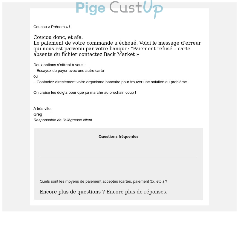 Exemple de Type de media  e-mailing - Back Market - Transactionnels - Échec de paiement
