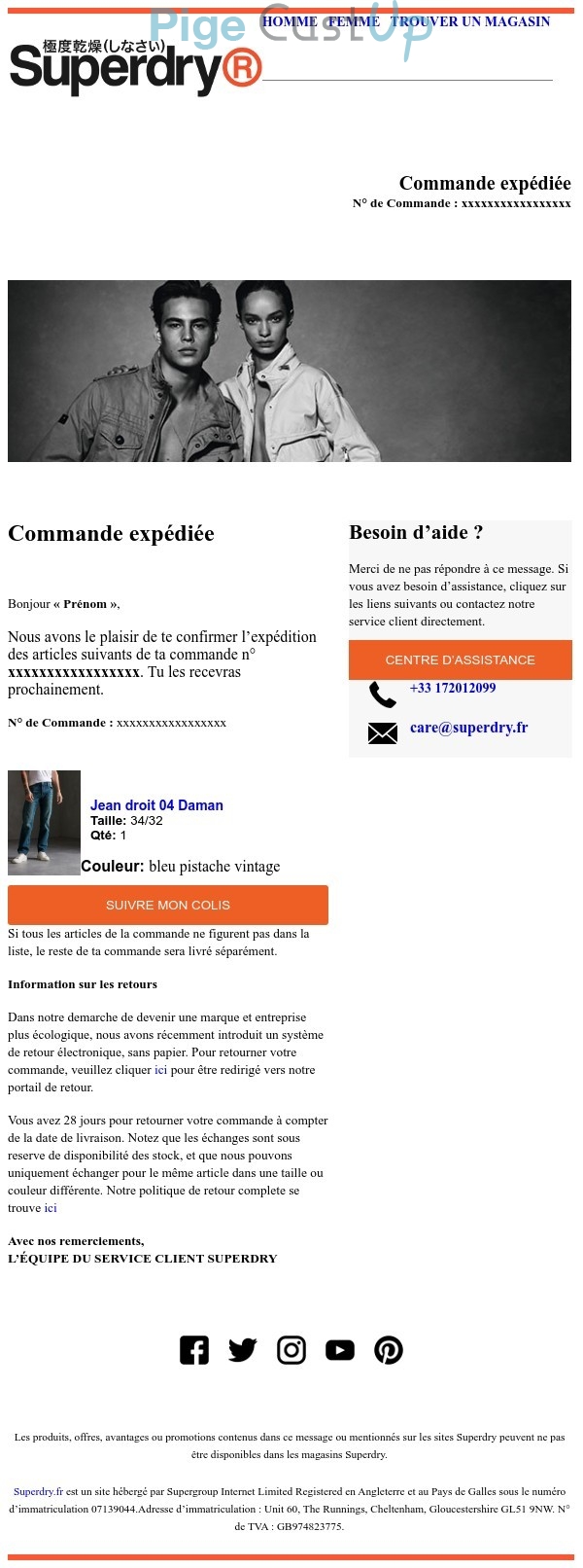 Exemple de Type de media  e-mailing - Superdry - Transactionnels - Suivi de commande Expédition / Livraison