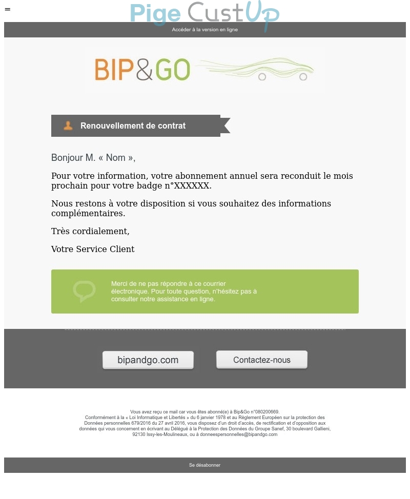 Exemple de Type de media  e-mailing - Bip & Go - Transactionnels - Confirmation de commande