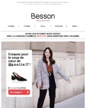 e-mailing - Marketing marque - Communication Produits - Nouveaux produits - Marketing fidélisation - Incitation au réachat - Marketing Acquisition - Ventes flash, soldes, demarque, promo, réduction - Besson - 04/2020