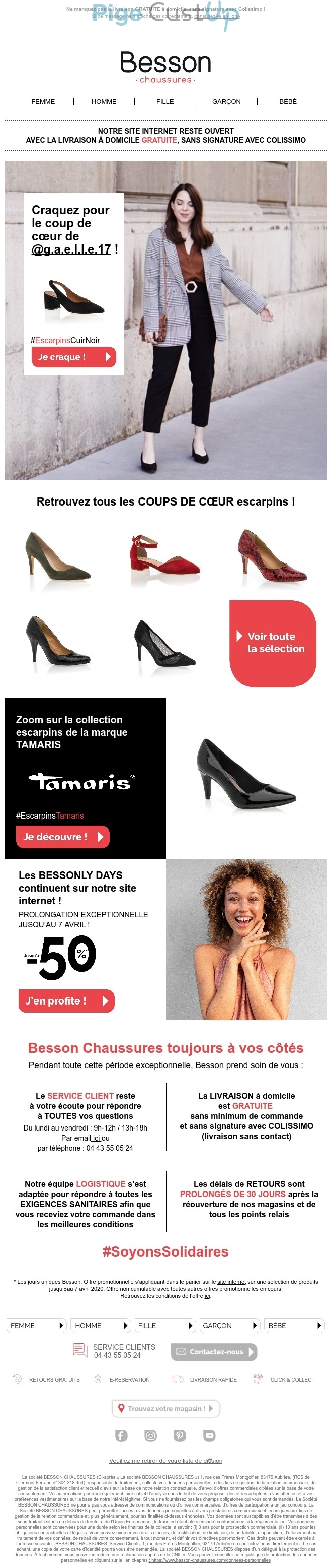 Exemple de Type de media  e-mailing - Besson - Marketing marque - Communication Produits - Nouveaux produits - Marketing fidélisation - Incitation au réachat - Marketing Acquisition - Ventes flash, soldes, demarque, promo, réduction