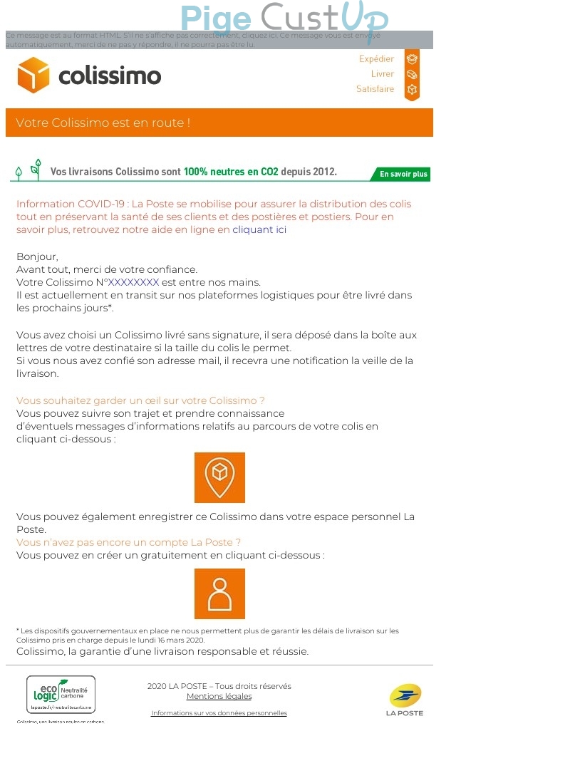 Exemple de Type de media  e-mailing - La Poste - Transactionnels - Suivi de commande Expédition / Livraison