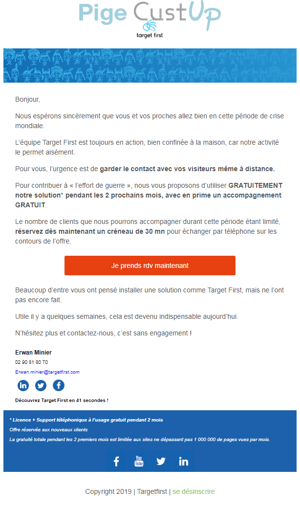 Exemple de Type de media  e-mailing - Target First - Marketing Acquisition - Acquisition abonnements - Gratuit - Cadeau - Collecte de données - Acquisition de leads