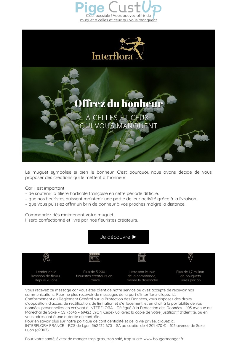 Exemple de Type de media  e-mailing - Interflora - Marketing marque - Communication Produits - Nouveaux produits - Marketing fidélisation - Incitation au réachat - Marketing relationnel - Newsletter