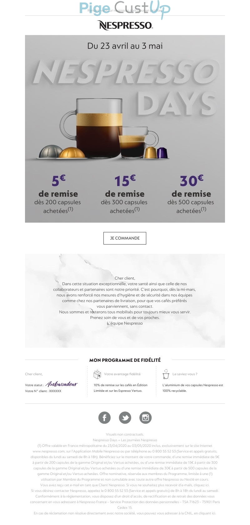 Exemple de Type de media  e-mailing - Nespresso - Marketing Acquisition - Ventes flash, soldes, demarque, promo, réduction