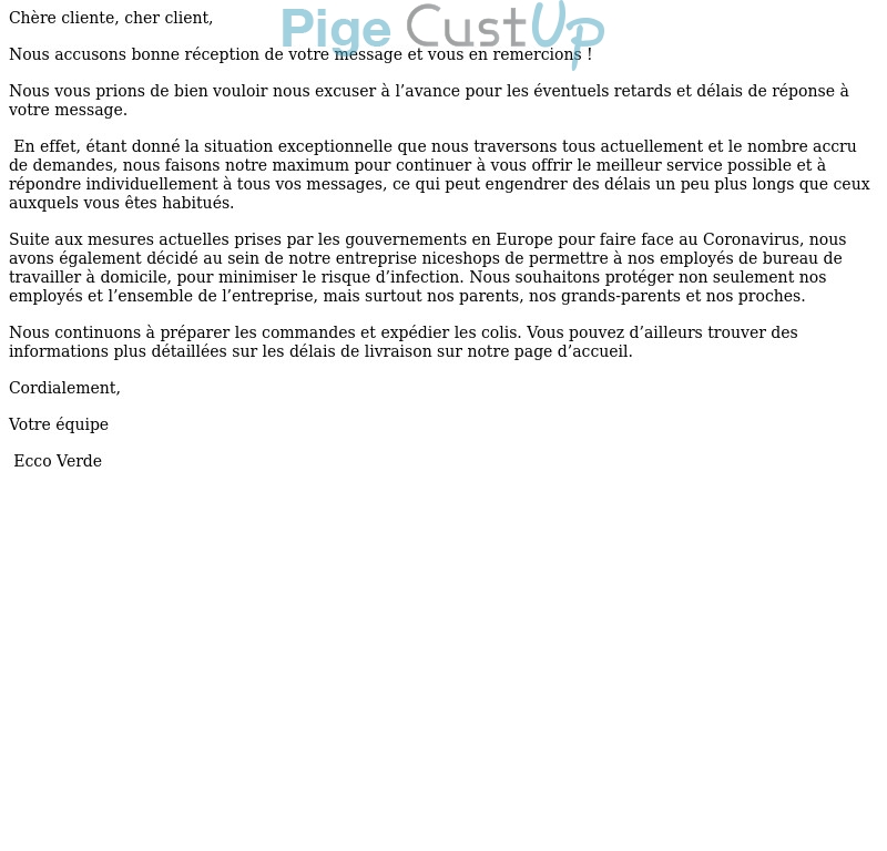 Exemple de Type de media  e-mailing - Ecco Verde - Service Clients - Réclamations