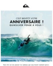 e-mailing - Marketing relationnel - Anniversaire / Fête contact - Marketing marque - Communication Services - Nouveaux Services - Marketing fidélisation - Incitation au réachat - Quiksilver - 04/2020