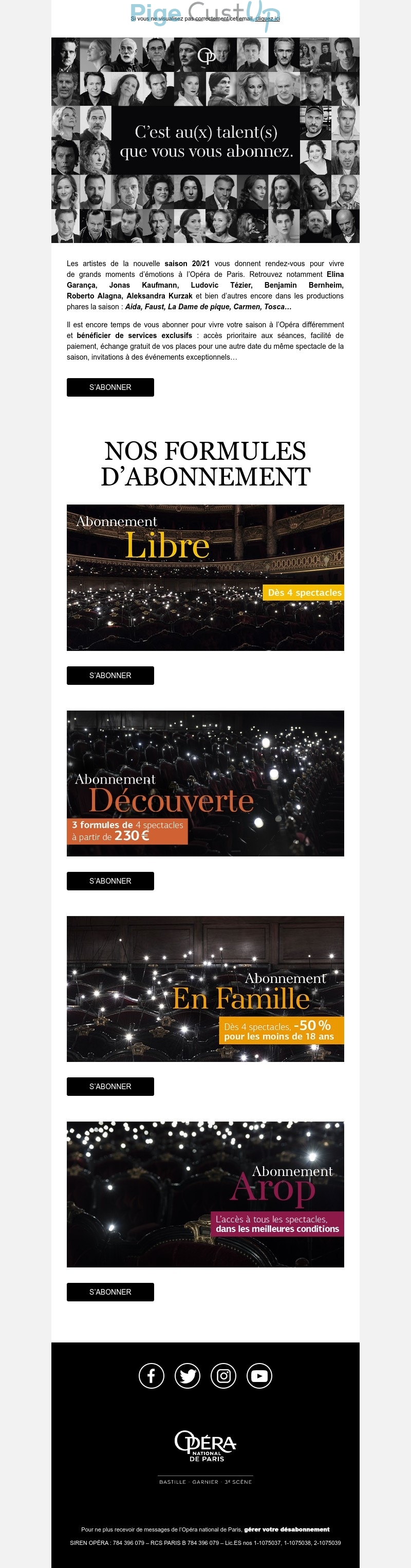 Exemple de Type de media  e-mailing - Opéra de Paris - Marketing Acquisition - Acquisition abonnements