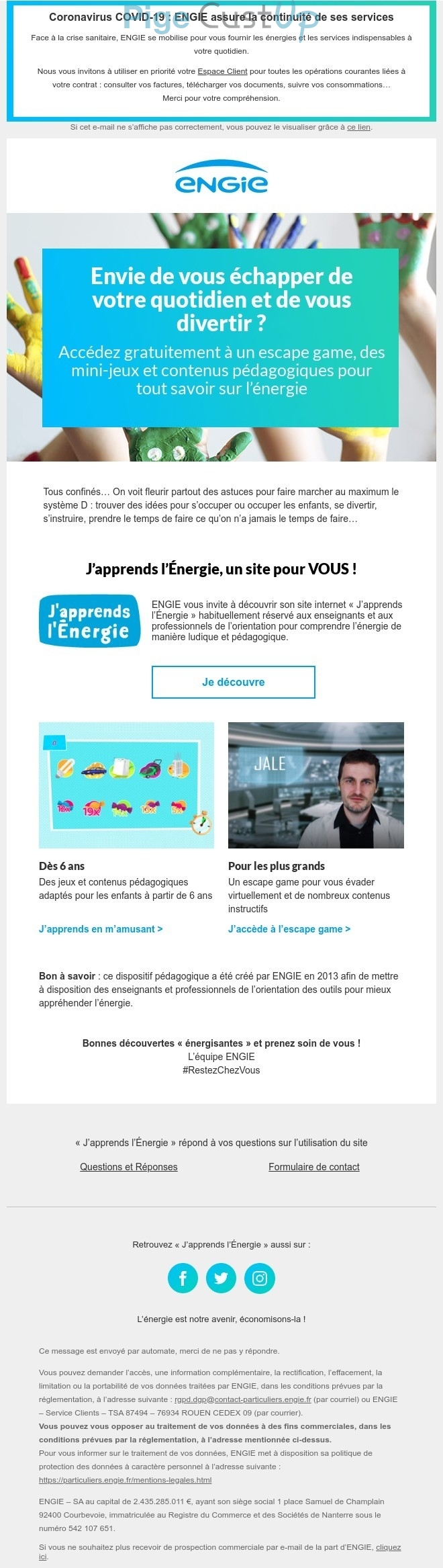 Exemple de Type de media  e-mailing - Engie - Marketing relationnel - Newsletter