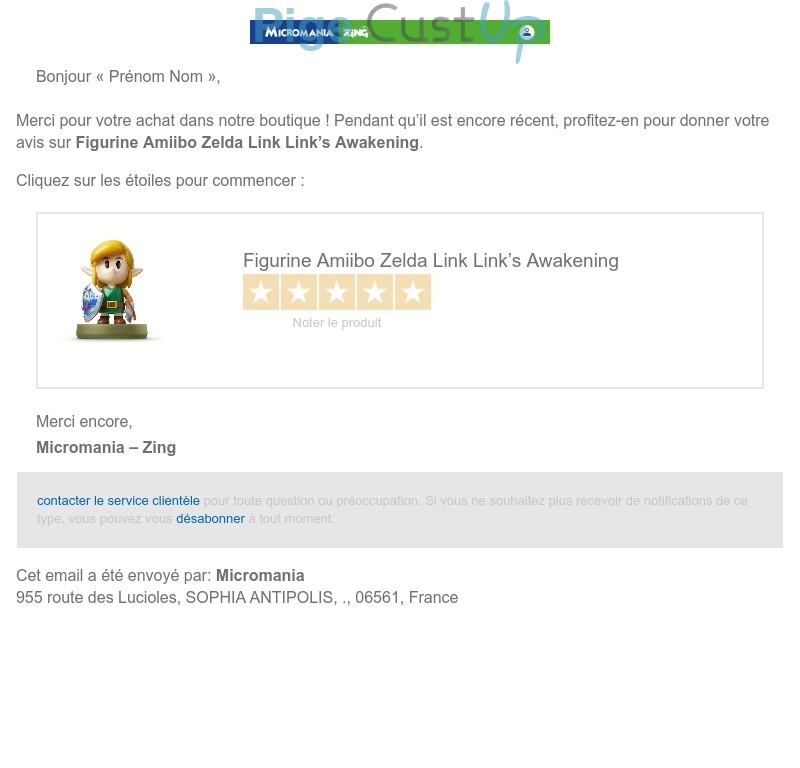 Exemple de Type de media  e-mailing - Micromania - Enquêtes Clients - NPS / Avis clients - Marketing relationnel - Remerciements