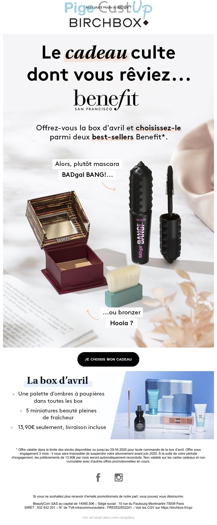 Exemple de Type de media  e-mailing - Birchbox - Marketing Acquisition - Gratuit - Cadeau