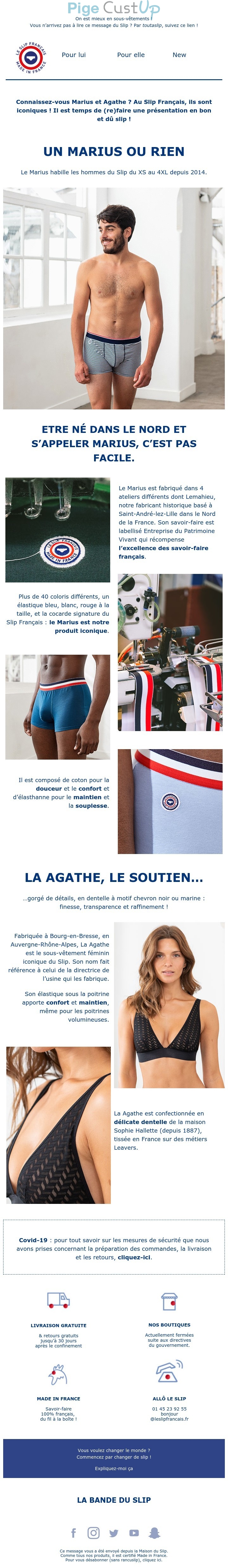 Exemple de Type de media  e-mailing - Le slip français - Marketing marque - Communication Produits - Nouveaux produits - Marketing fidélisation - Incitation au réachat - Marketing relationnel - Newsletter