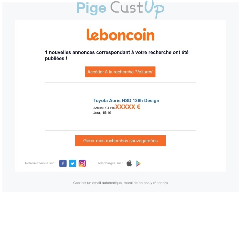 Exemple de Type de media  e-mailing - Leboncoin - Marketing relationnel - Alerting