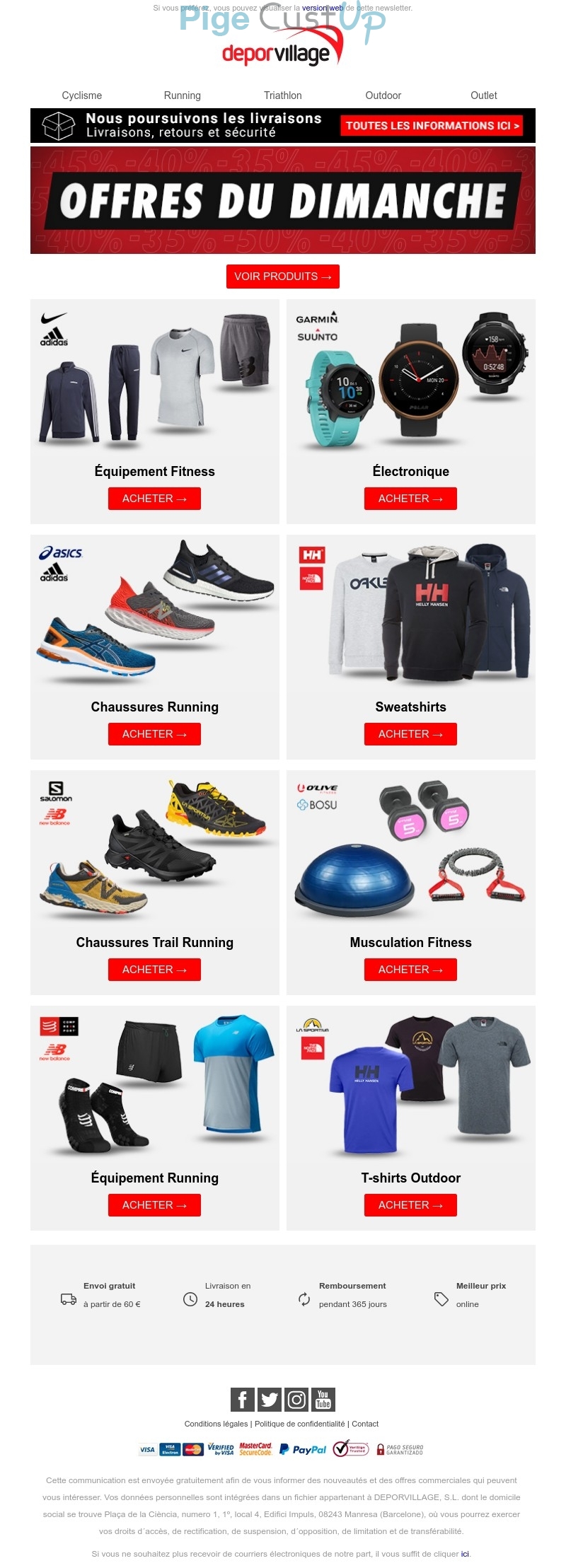 Exemple de Type de media  e-mailing - Deporvillage - Marketing fidélisation - Incitation au réachat