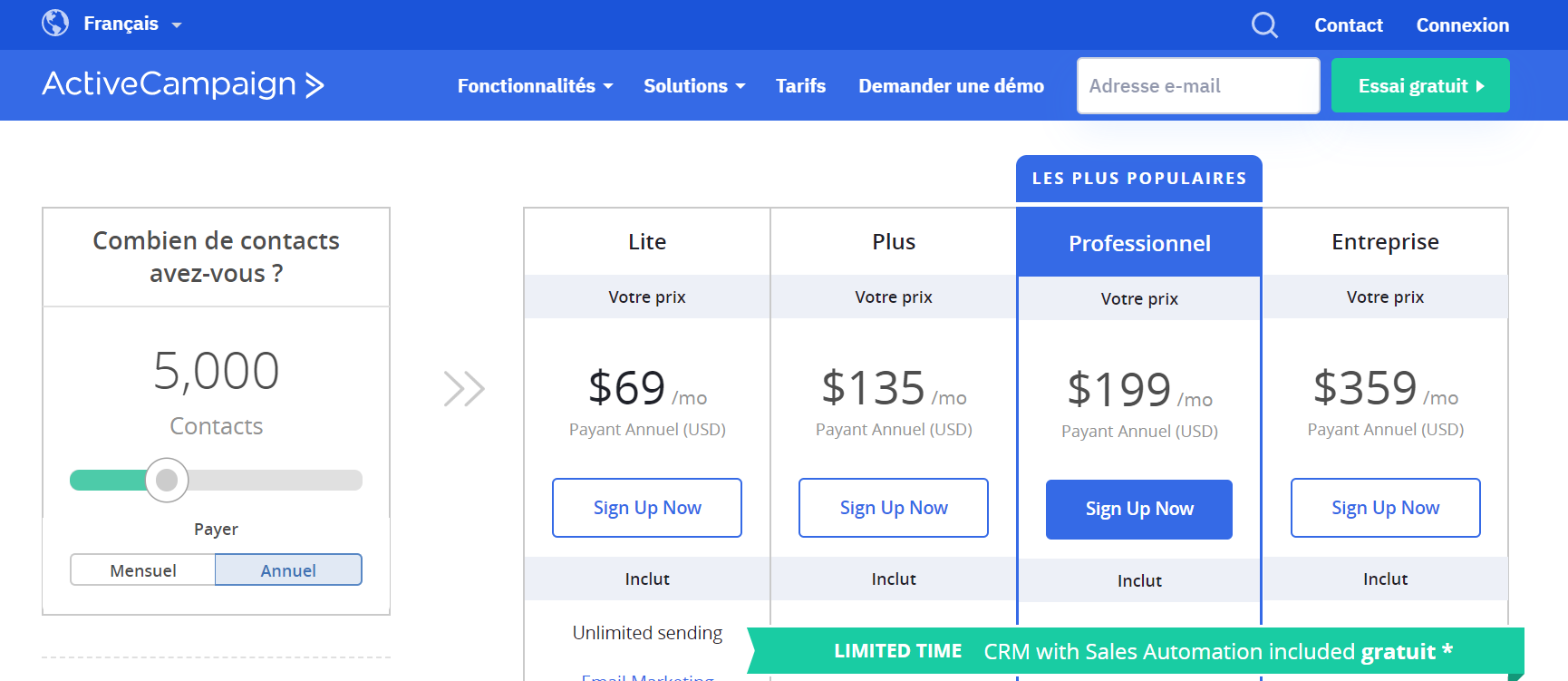 pricing saas exemple active campaign