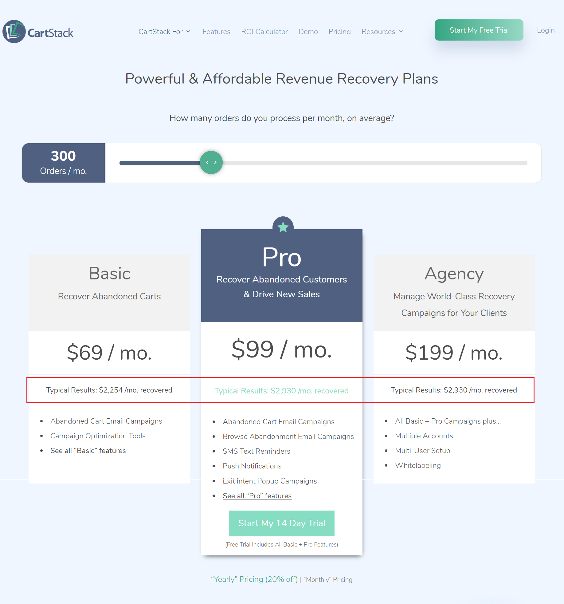 pricing saas exemple cartstack