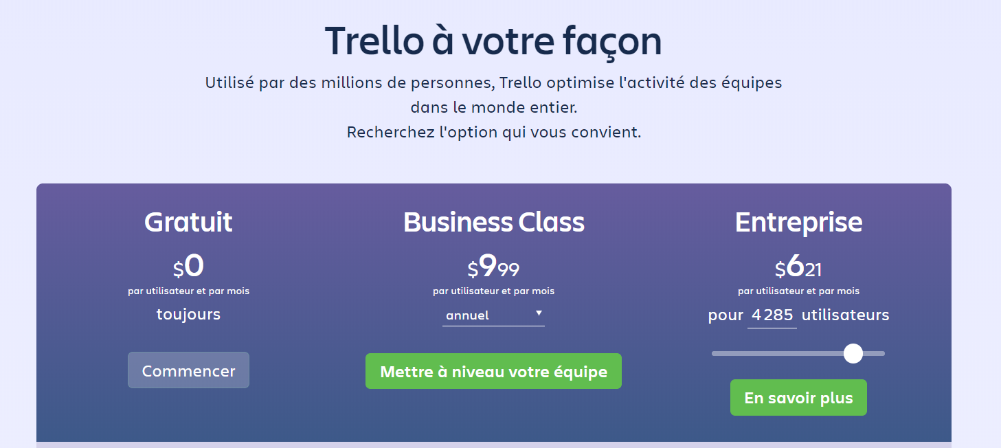 pricing saas exemple trello