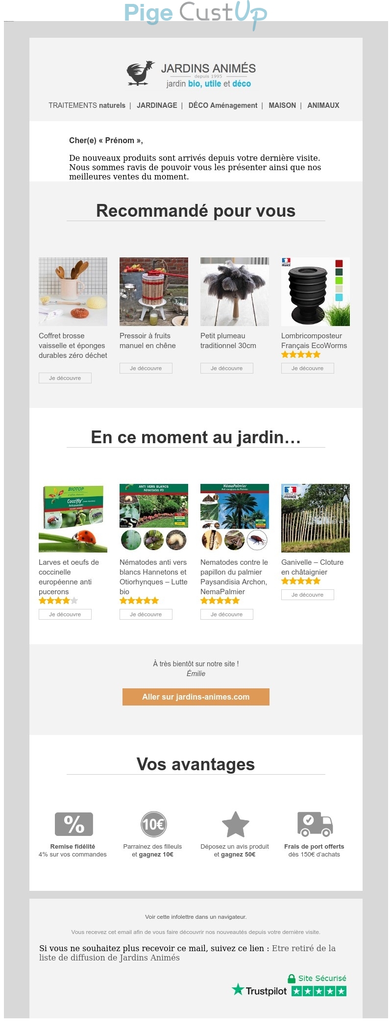 Exemple de Type de media  e-mailing - Jardins animés - Marketing marque - Communication Produits - Nouveaux produits - Marketing fidélisation - Incitation au réachat