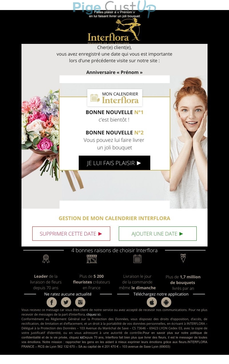 Exemple de Type de media  e-mailing - Interflora - Marketing relationnel - Anniversaire / Fête contact