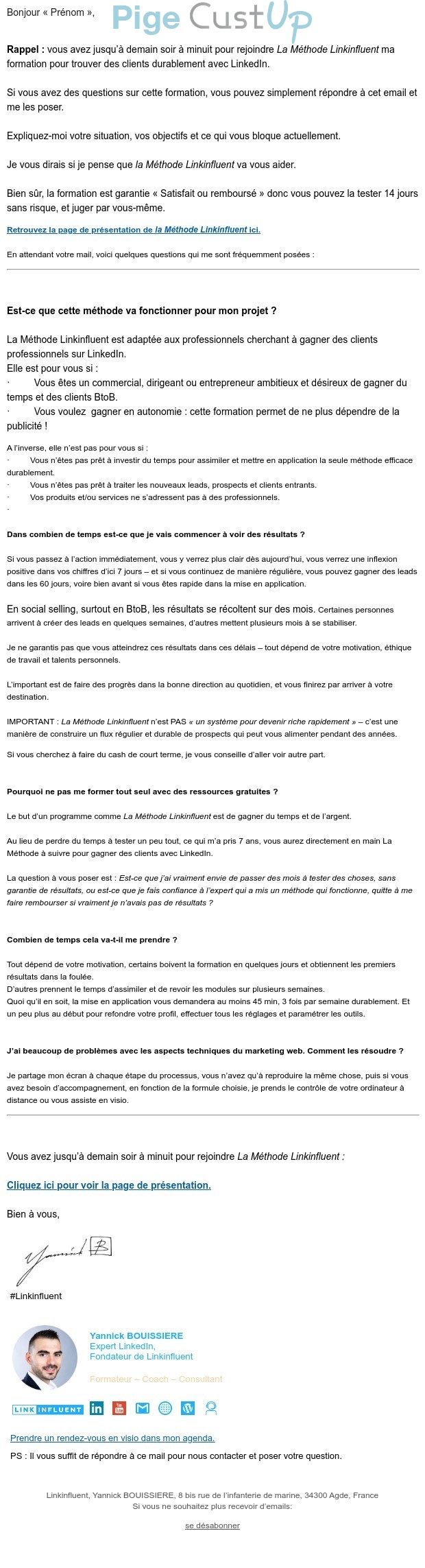 Exemple de Type de media  e-mailing - Linkinfluent - Collecte de données - Acquisition de leads - Marketing relationnel - Alerting - Newsletter