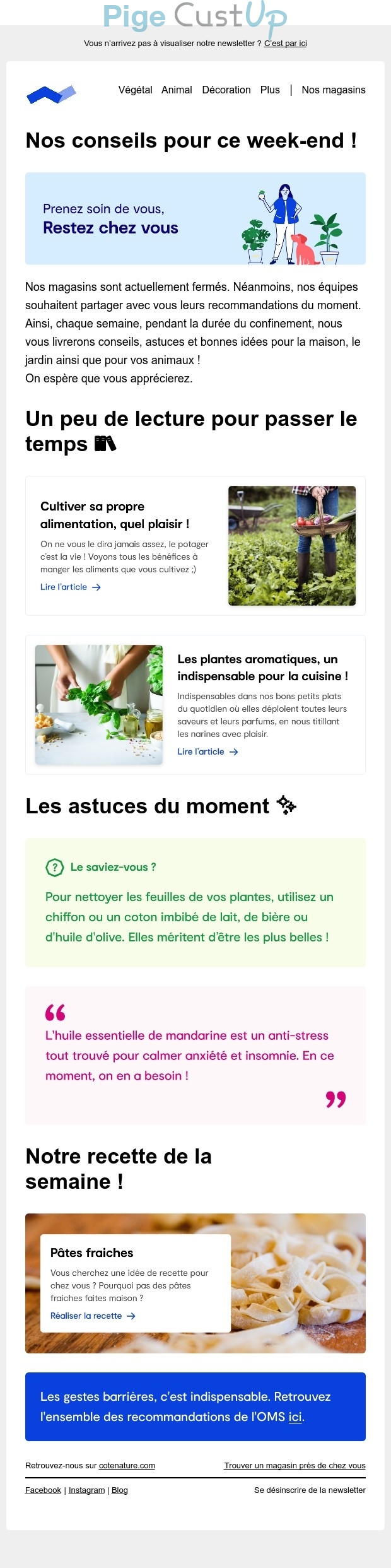Exemple de Type de media  e-mailing - Côté Nature - Marketing relationnel - Newsletter