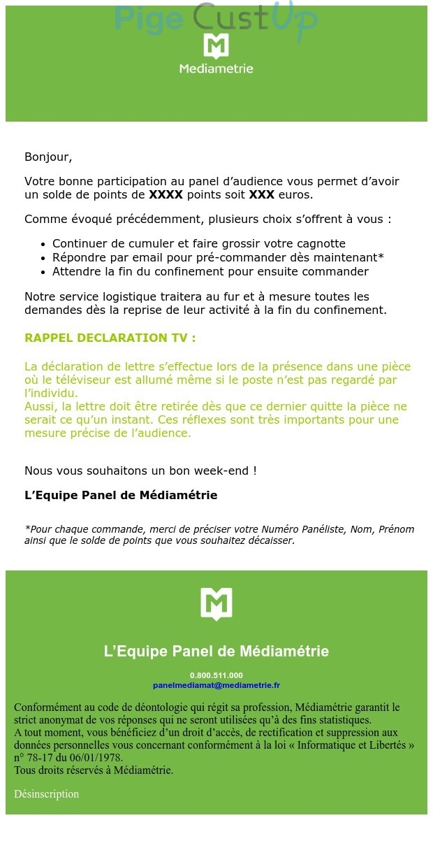Exemple de Type de media  e-mailing - Médiamétrie - Marketing fidélisation - Points et statut